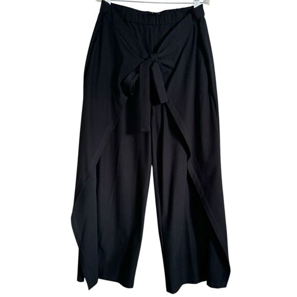 Eileen Fisher Pants - Eileen Fisher Stretch Crepe Black Tie Front Crop Pants Wide leg Small